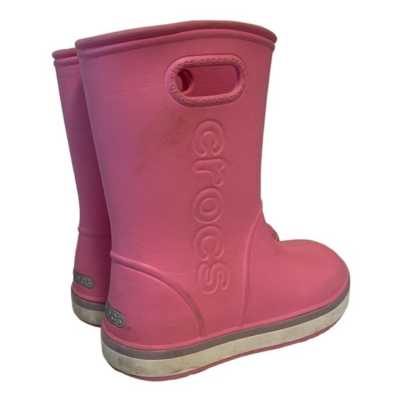 Kids Pink Crocs Rain Boots Size 3 - Picture 5 of 10